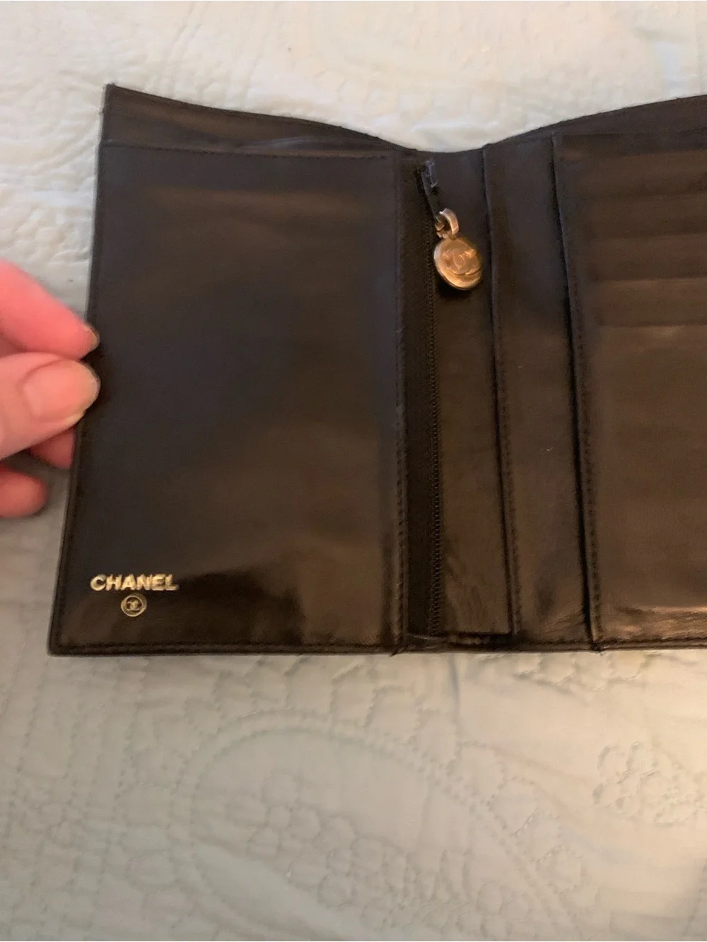 CHANEL Black Pebbled Caviar Leather CC Flap Wallet